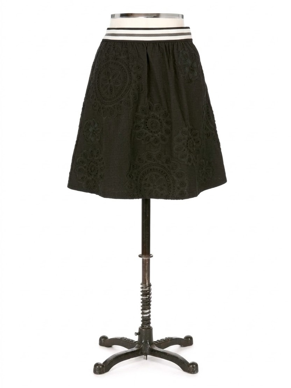 NWT Anthropologie Lithe Estate Sale Crochet Doily Full A-Line Skirt Black Cotton